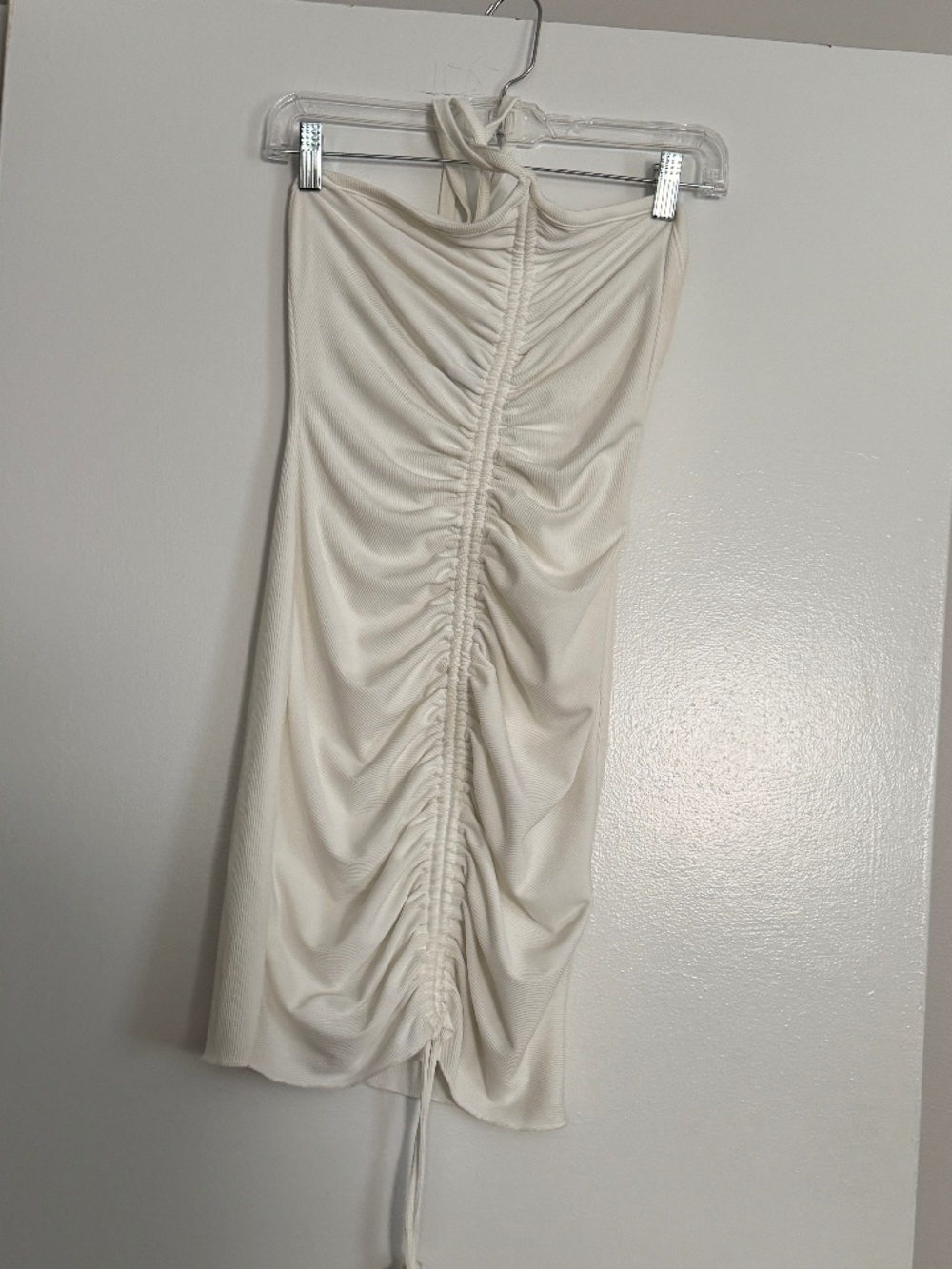 Princess Polly xx Ruched Mini Dress BodyCon, White/OffWhite, Size US 8